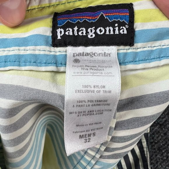 Patagonia Swim Trunks Adult 32 Medium Blue Yellow Board Shorts Bathing Suit Men - Picture 10 of 12